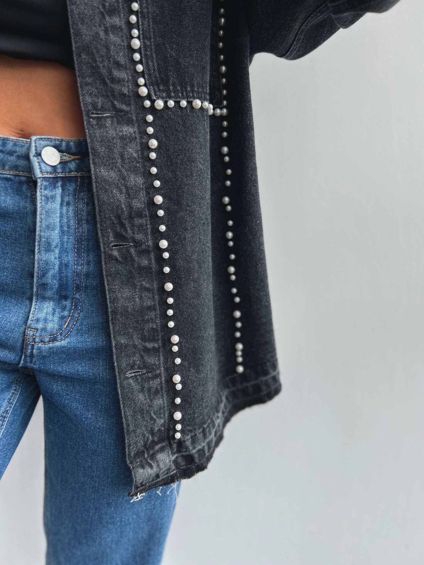 Chaqueta Denim con Perlas NCH006