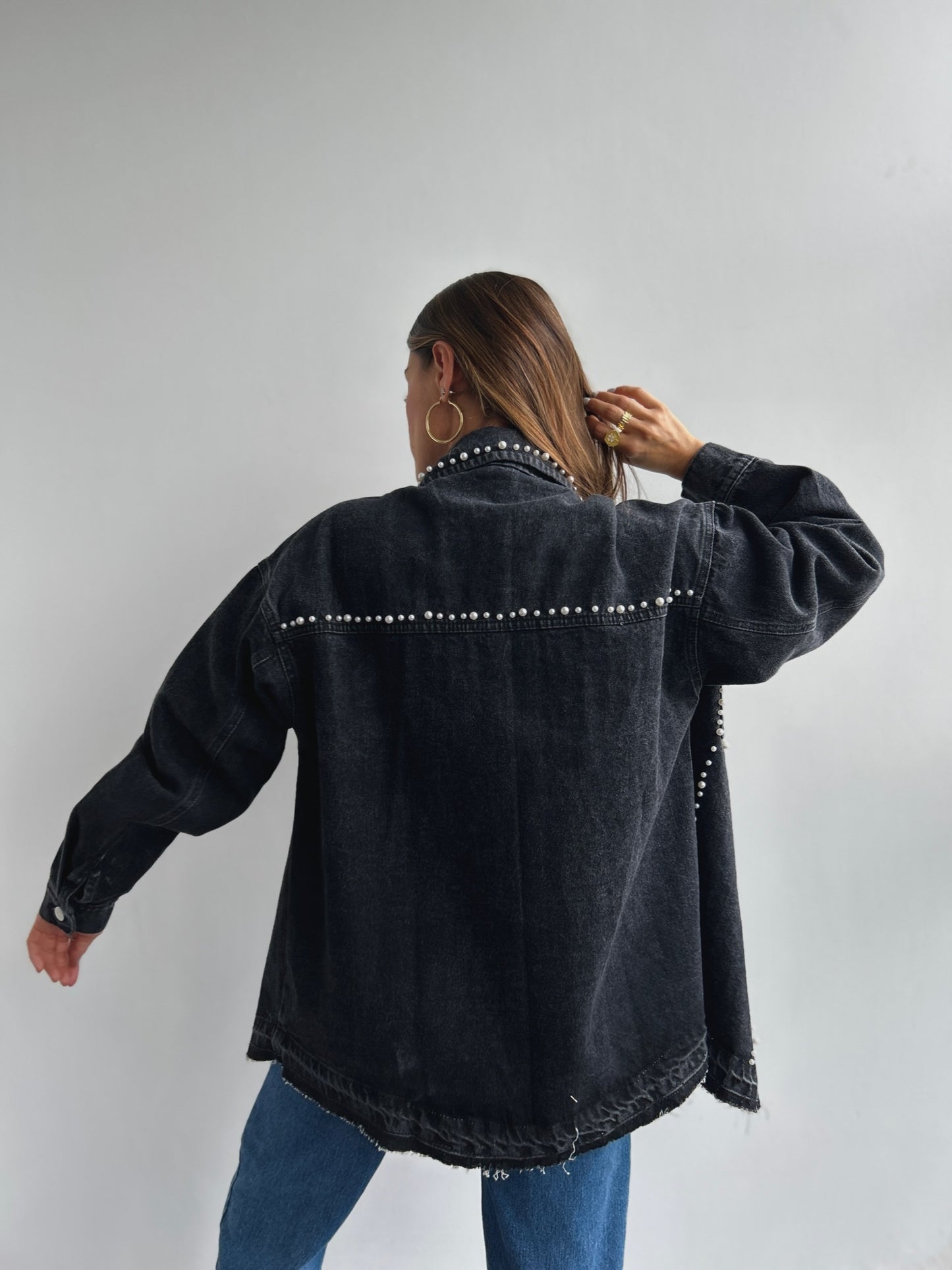Chaqueta Denim con Perlas NCH006
