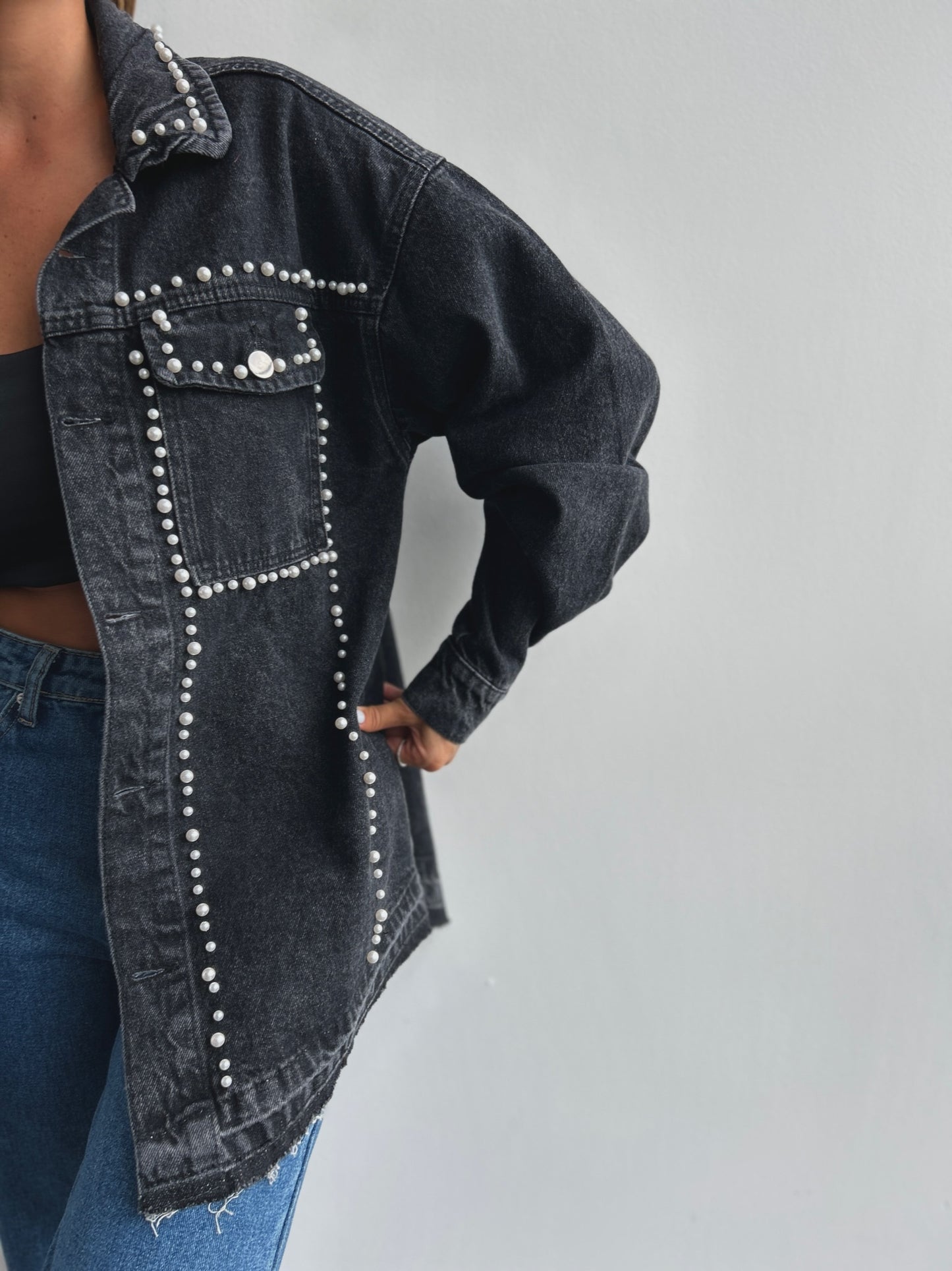 Chaqueta Denim con Perlas NCH006
