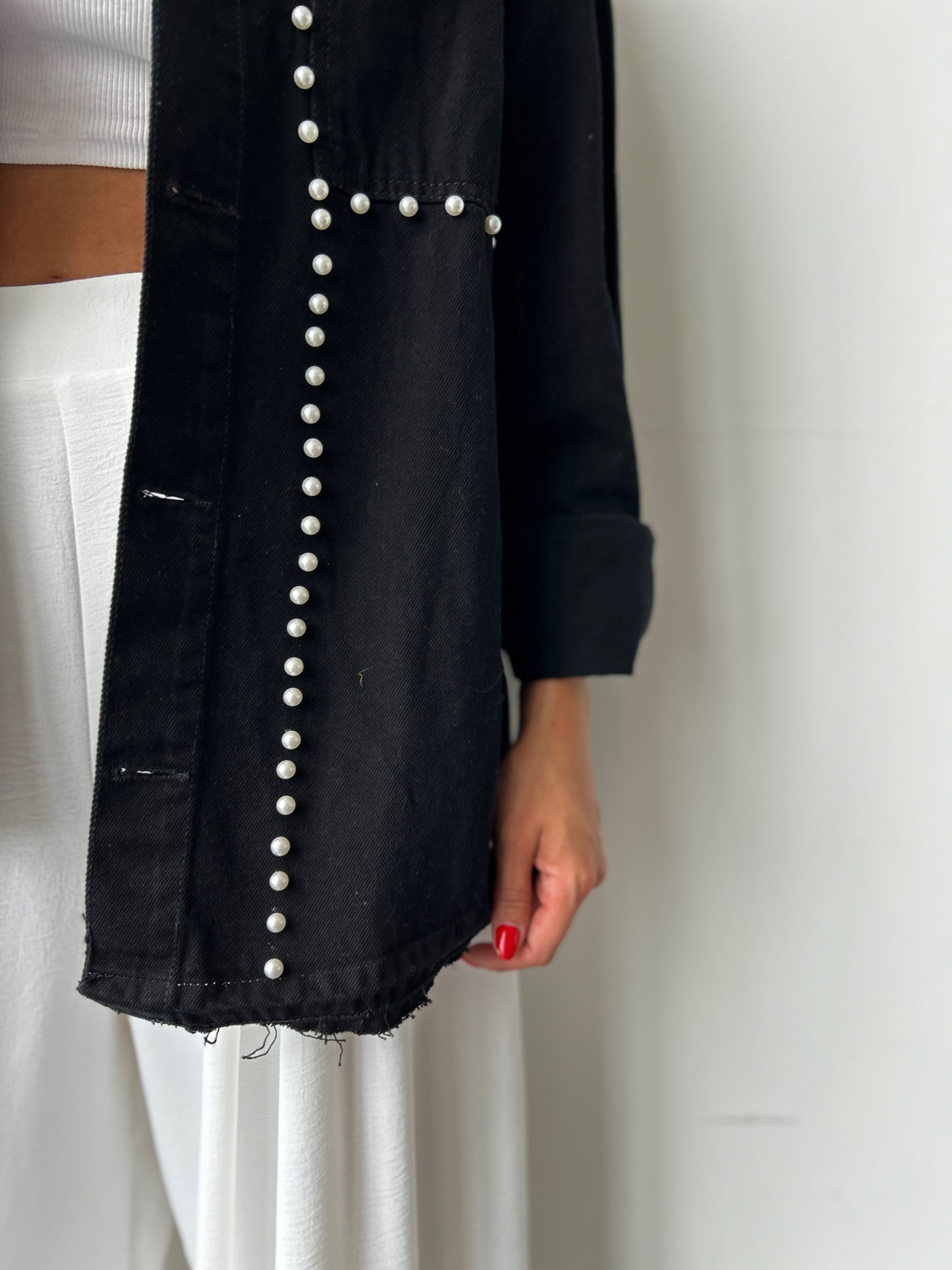 Chaqueta Denim con Perlas NCH006