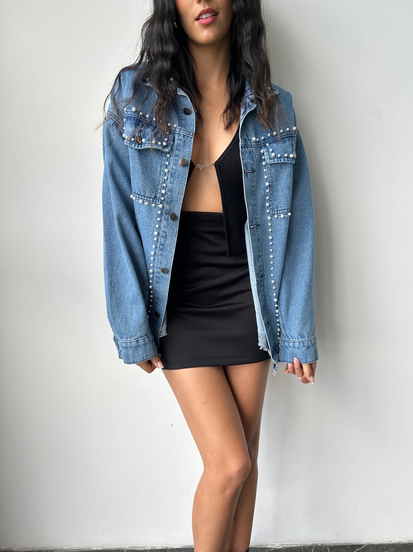 Chaqueta Denim con Perlas NCH006